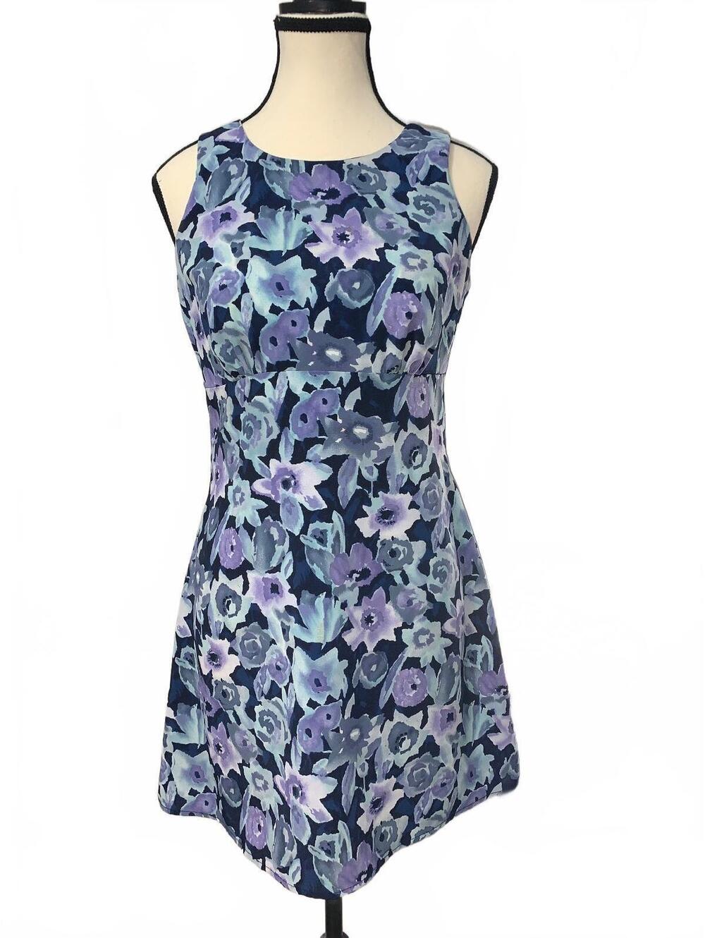 Vintage All That Jazz Floral Sleeveless Dress Size S/4, Blue and Purple